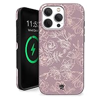 Velvet Caviar Case Compatible with iPhone 15 PRO MAX Flowers Floral [10ft Drop Tested] Compatible with MagSafe - Protective Microfiber Lining (Purple, Rose Gold)