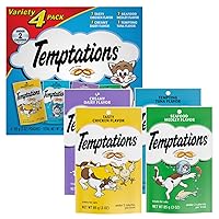 TEMPTATIONS Classic Crunchy and Soft Cat Treats Feline Favorite Variety Pack, 3 oz. Pouches,4 Count