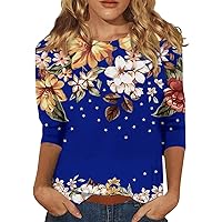 Sparkly Tops for Women, Gold Tops for Women Wrap Tops for Women 3/4 Sleeve Tops Womens Shirt Round Neck Blouse Fashion Tunic Printed Summer Trendy Tee Breathable 2024 Tshirt (Dark Blue,3X-Large)