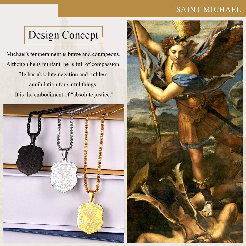 FaithHeart Saint Michael Necklace, Personalized Custom Archangel Protection Pendant for Men/Women, Stainless Steel/Gold Plated St. Michael the Archangel Medal Amulet Jewelry Gift with Delicate Box