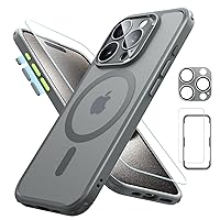 ESR for iPhone 15 Pro Case (5 in 1) Set, Translucent Matte Case with Screen Protector and Camera Lens Protectors, Compatible with MagSafe, Military-Grade Protection, Classic Series, Frosted Grey