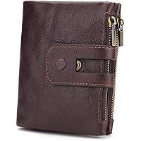 Wallet for Men Double Zipper 3 Fold Wallet Men's Short Soft Surface Wallet Oil Wax Skin Casual Wear (Color : Brown, Size : S)