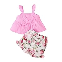 iiniim Baby Girls 2 Piece Clothes Summer Outfits Toddler Ruffle Sleeveless Shirt Floral Short Set