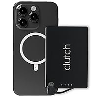 Clutch - Pro USB-C Portable Charger - Compatible with iPhone 15 & Android Devices - Power Bank Magnetic Battery - TSA Travel Approved - USB Rechargeable - Built-in Cable - 5000 mAh - 3.7oz - Black