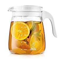 Glass Water Pitcher - HIHUOS Half Gallon Water Pitcher with Lid and Handle - 75oz Iced Tea Pitcher with Precise Scale Line, Modern Juice Jug for Cold Brew Coffee, Milk, Sun Tea, Lemonade