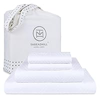 Threadmill California King Sheets - 800 Thread Count Jacquard Celine Hotel White, 100% Pure Cotton 4 Piece Striped Bed Set, ELS Cotton, Luxury Damask Sheets with Elasticized Deep Pocket