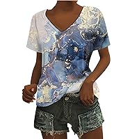 Summer Tops for Women Short Sleeve V Neck Tee T Shirts Dressy Casual Loose Fit Shirts Tunic Tops