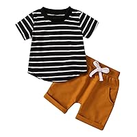 Newborn Baby Boy Clothes Summer Outfits Shorts Set Strip Short Sleeve T-Shirt+Stretch Casual Rolled Shorts Set