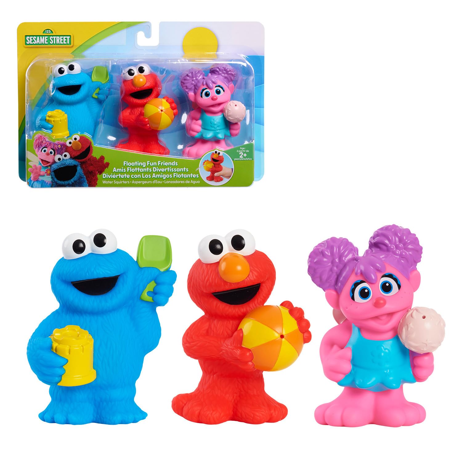 Sesame Street Floating Fun Friends 3-Piece Set Water Squirters Bath and Pool Toys, Officially Licensed Kids Toys for Ages 2 Up by Just Play