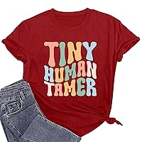 Teacher Shirts for Women - Kindergarten & Elementary School Teaching T Shirt Funny Tiny Human Tamer Graphic Tees Tops