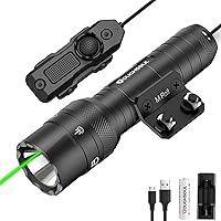 TOUGHSOUL Mlok Green Laser Tactical Flashlight 1250 Lumens, Rechargeable Flashlight with Remote Pressure Switch LED Light with Rechargeable Batteries and Charger Included (Mlok-Light+Laser)