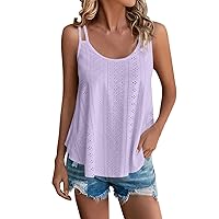 Tops for Women Trendy Eyelet Embroidery Sleeveless Camisole Scoop Neck Loose Casual 2024 Summer Clothes Flowy Shirts