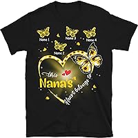 Grandma Grandkids Butterflies Heart Personalized Shirt, This Nana's Heart Belongs to Kid Names T-Shirt, Gift for Nana Gigi Mom Multicolored