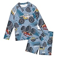 Red White Monster Truck Boys Rash Guard Sets Two Pieces Bathing Suits Swimsuit Rash Guard