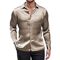 COOFANDY Men's Luxury Satin Dress Shirt Shiny Silk Long Sleeve Button Up Shirts Wedding Shirt Party Prom, champagne