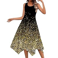 Sun Dress Long Summer Dresses for Women 2024 Floral Print Elegant Pretty Flowy with Sleeveless Round Neck Tunic Sundress Yellow Medium