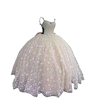 2024 Beautiful 3D Floral Butterfly Puffy Ball Gown Quinceanera Evening Formal Dresses with Spaghetti Straps