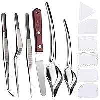 6 Pcs Tools Culinary Set Stainless Steel Cooking Tweezers Precision Tongs with Serrated Tips,Culinary Drawing Spoons,and 6 Piece Plastic Plating Wedge Set for Plates Decorating Spoon