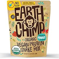 EarthChimp Organic Vegan Protein Powder - with Probiotics - Non GMO, Dairy Free, Non Whey, Plant Based Protein Powder for Women and Men, Gluten Free - 52 Servings 64 Oz (Vanilla) No Scoop