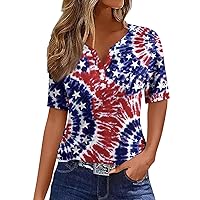 Summer Short Sleeve Tops for Womens Independence Day Tshirts Plus Size Casual Blouse Outdoor 2024 Trendy Tees
