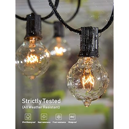 50Feet G40 Outdoor String Lights Hanging Globe Patio Lights with 52 Clear Bulbs(2 Spare), UL Listed Connectable Backyard Lights for Indoor Outdoor Decor, 50 Hanging Sockets, E12 Base, 5W Bulb, Black
