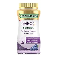 Nature's Bounty Sleep3 Gummies, Triple Action Time-Release Sleep Aid, Melatonin 10mg, Blueberry Flavor, 60 Gummies