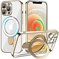 Magnetic for iPhone 12 Pro Case with Invisible Stand[Compatible with MagSafe][Full Camera Lens Protector][Military Drop Protection] Shockproof Not Yellowing Clear Soft Slim for Women Men,Gold