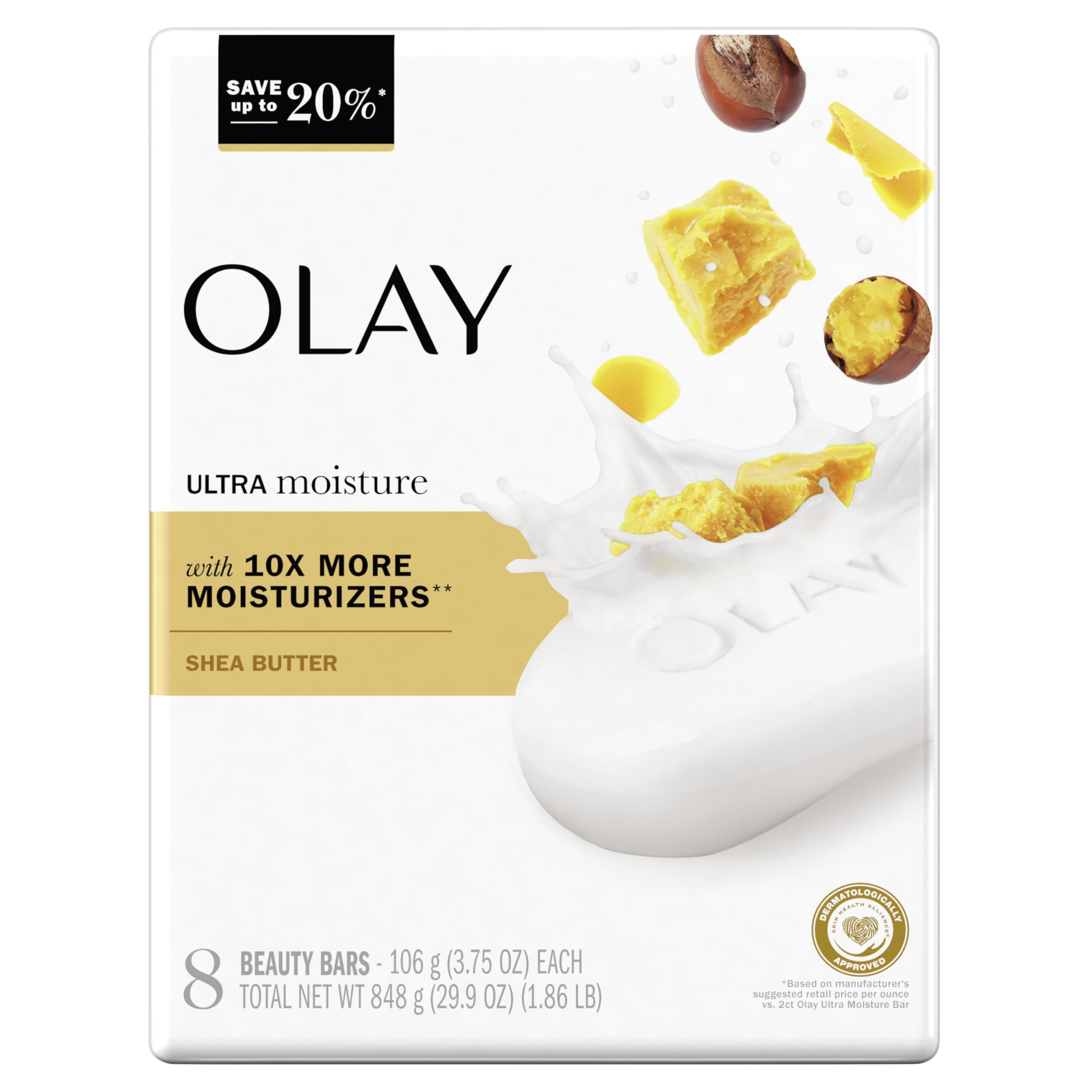Olay Moisture Outlast Ultra Moisture Shea Butter Beauty Bar with Vitamin B3 Complex 3.75 oz, 8 count