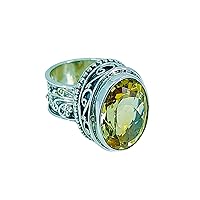 Navya Craft Citrine 925 Sterling Silver Statement Boho Ring Sizes 4 to 13 US, Yellow Gemstone Jewelry November Birthstone Christmas Anniversary Birthday Gift