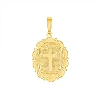 14kt Gold Filled or 925 Sterling Silver Cross Flower Oval Pendant- Stamping Pendant Necklace- Free Back Engraving Personalized Gift