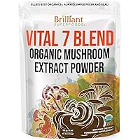 7 Mushroom Powder Extract Blend Supplement Organic 114 Servings High Potency Double Extracted Cordyceps, Reishi, Turkey Tail, Chaga, Lion's Mane - 4oz