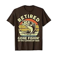 Retired Gone Fishing-Shirt Bass Fish Dad Gift Funny Grandpa T-Shirt