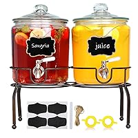 1-Gallon Drink Dispenser,Glass Drinking Dispenser with Glass Lid,Mason Drink Dispenser for Parties, Bar, Wedding, Homemade Juice, Laundry Detergent Dispenser,Picnics, Barbecues and Daily,2 pcs