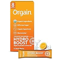 Organic Hydration Packets, Electrolytes Powder - Orange Tangerine Hydro Boost with Superfoods, Gluten-Free, Soy Free, Vegan, Non GMO, Less Sugar than Sports Drinks, Travel Packets, 8 Count