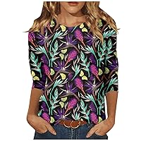 Graphic Tees for Women, Women's Fashion Casual Seventh Sleeve Printed O-Neck Pullover T-Shirt Top