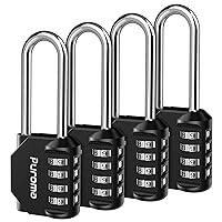 Puroma 4 Pack 2.6 Inch Long Shackle Combination Lock 4 Digit Outdoor Waterproof Padlock for School Gym Locker, Sports Locker, Fence, Gate, Toolbox, Case, Hasp Storage (Black)