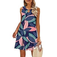 Casual Dresses for Women Summer Sun Dresses for Women Casual Hawaii Print Fashion Sexy Slim Fit with Sleeveless Halter Kehole Neck Summer Dress Hot Pink Large
