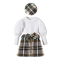 Fernvia Toddler Baby Girl Fall Winter Skirt Set Turtleneck Ribbed Long Sleeve T-Shirt Top & Plaid Skirts Dress 2Pcs Outfits
