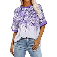 Black and White Flannel Women Women T-Shirts 4Th of July Outfits Summer Fashion for Women 2024 Trendy Kawaii Rround Neck Short Sleeved T-Shirt Tunic Top Blouse Purple Large