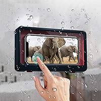 Shower Phone Holder Waterproof Wall Mount, Bathroom Mounted Case Shelf Stand Suction Cup, Adhesive Touchable Phone Cradle with Glass Mirror Anti-Fog Screen for Bathtub Kitchen Blue