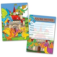 Leigha Marina Dragons Party Invitation Cards for Kids, 20 Invites & 20 Envelopes - Fill in the Blank Greeting Notes - Multi-Use, Birthday, Themed Celebration