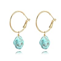 Gold Huggie Hoop Drop Dangle Earrings Turquoise Beads Gemstone Earrings Boho Handmade Lightweight Jewelry for Women