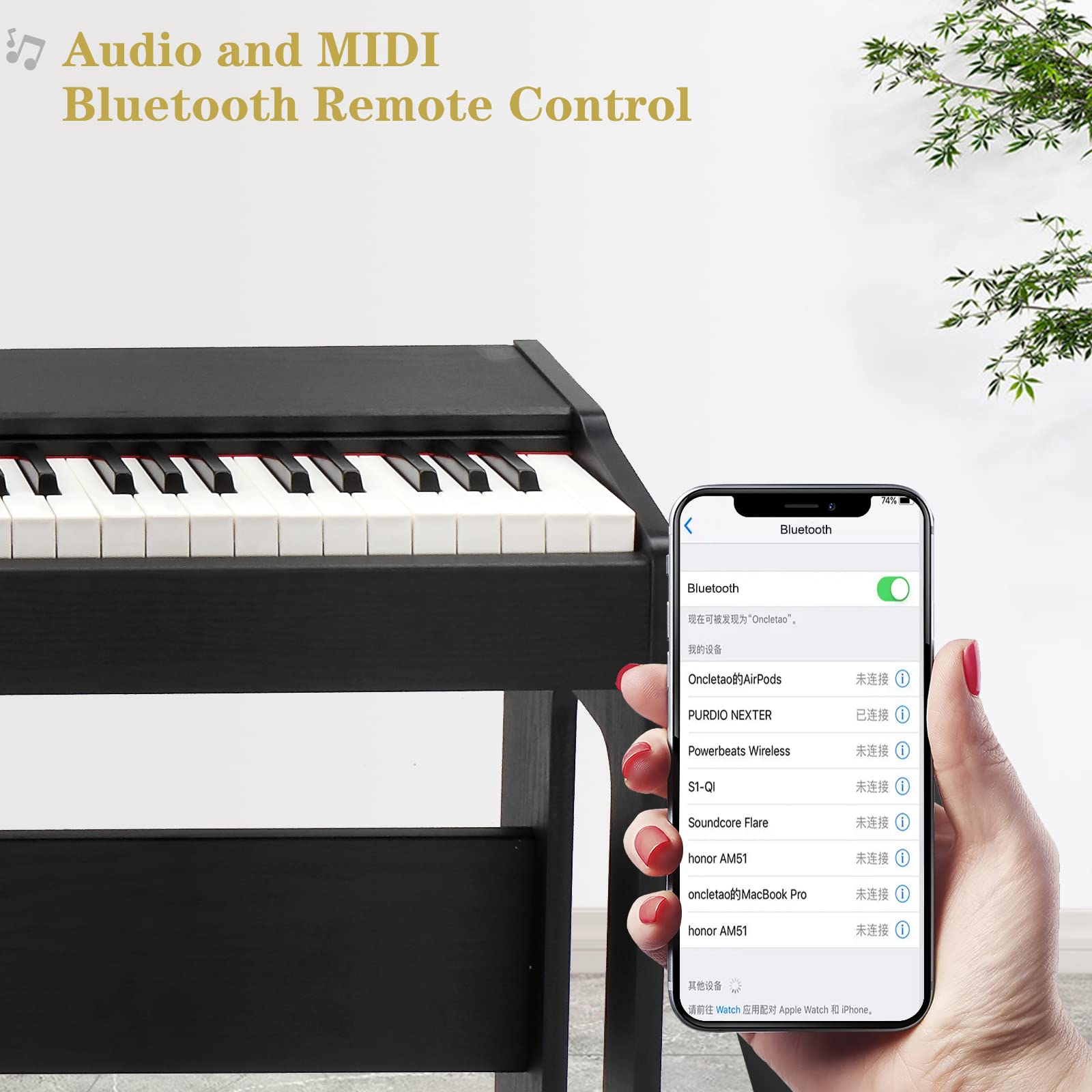LEADZM 88 Tasten Digital Piano, Voll Gewichtete Tastatur, E-Piano mit MIDI-USB, Audio Bluetooth und Stereolautsprechern, 128 Töne und Rhythmen, 3-Pedal-System, Schwarz