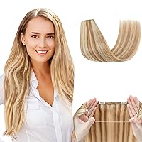 Halo Hair Extensions Human Hair, SEGO 100% Real Human Hair Extensions Halo, Wire Hair Extensions with Invisible Wire and Clips,Halo Hair Extension for Women,20Inch Golden Brown Mixed Bleach Blonde,70g