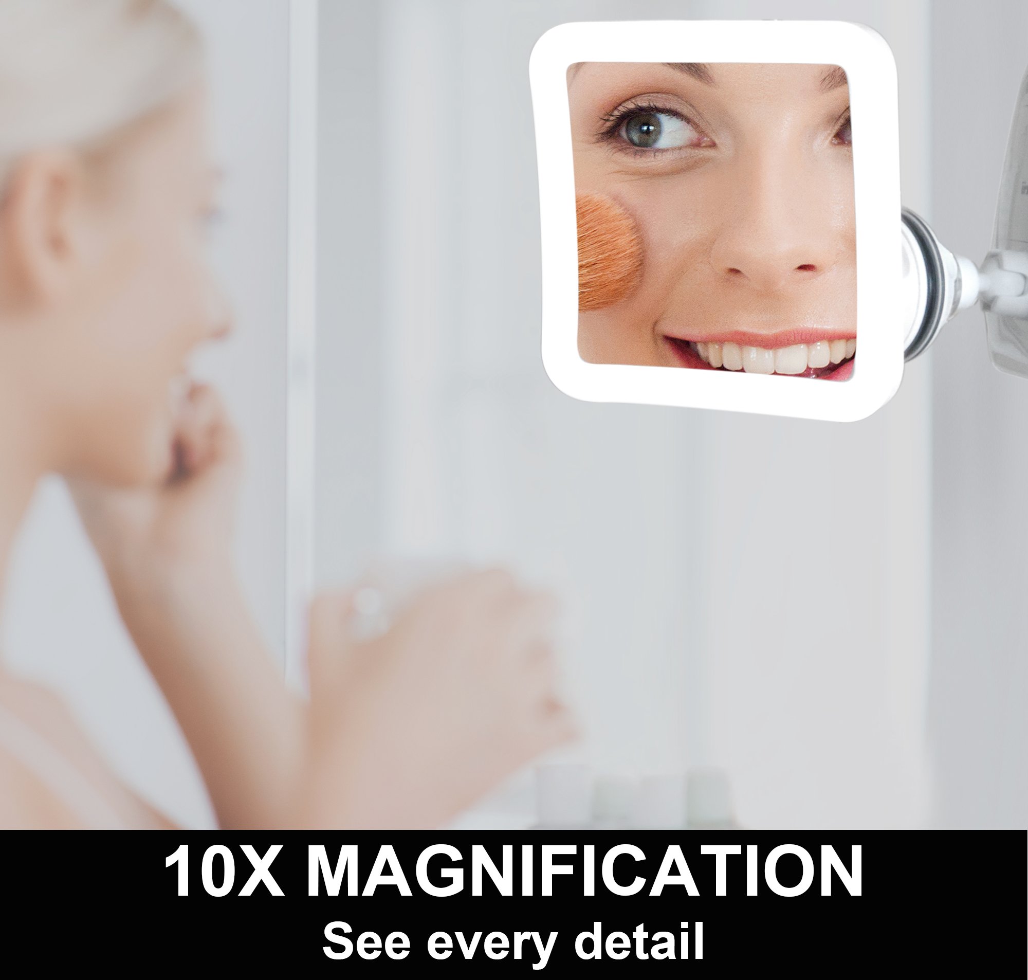 Fancii 10X Magnifying Lighted Makeup Mirror - Daylight LED Vanity Mirror - Compact, Cordless, Locking Suction, 6.5