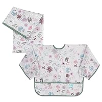 Bumkins Bibs for Girl or Boy, Long Sleeved Bib for Baby and Toddler 6-24 Months, Essential Must Have for Eating, Feeding Set, Splat Mat for Floors Under High Chair, Mess Saving Fabric, Floral Gray