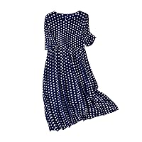 Women's Summer Dresses Casual Polka Dot Dress Summer Mid Length Dress A Line Dress for Women(Blue,X-Large)