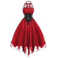 Women's Bohemian Print Flowy Beach Round Neck Glamorous Dress Sleeveless Knee Length Casual Loose-Fitting Summer Swing Red