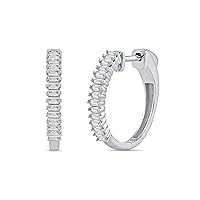 1ct TDW Diamond hoop Earrings for Women in 10k White Gold