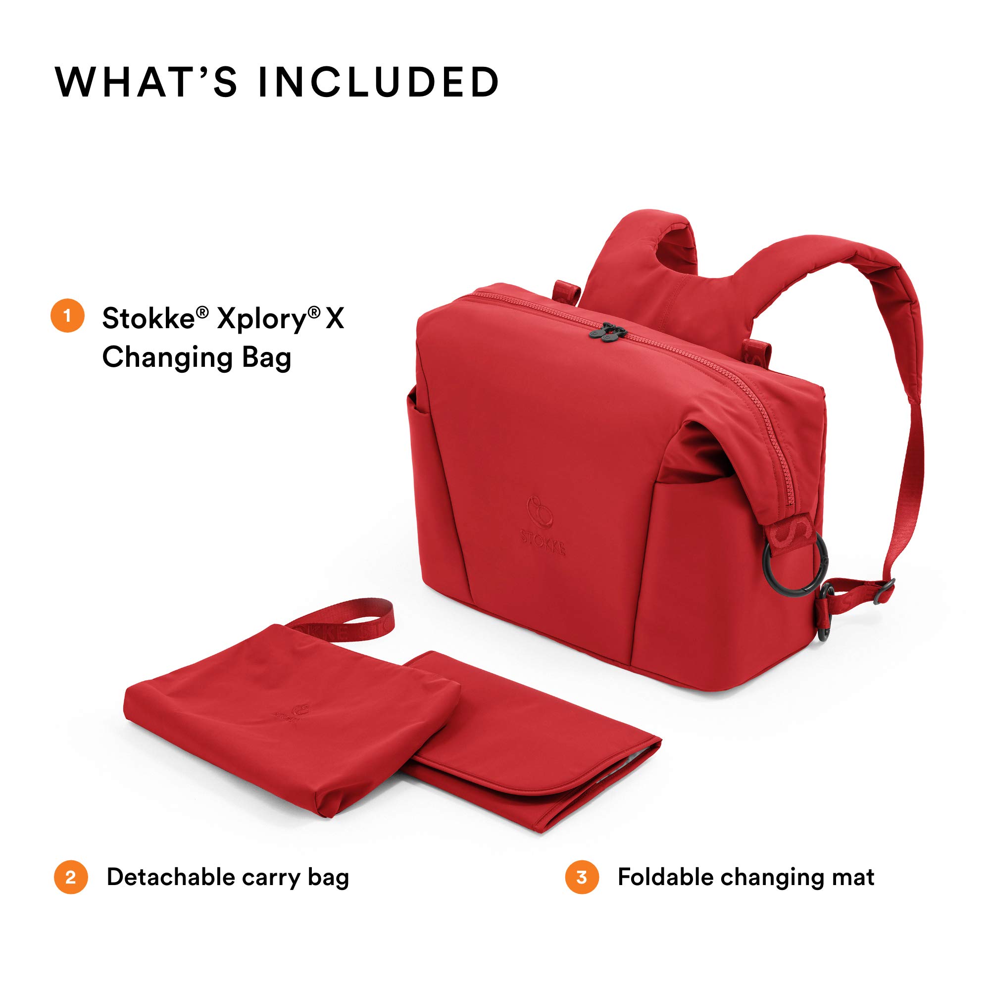 Stokke Xplory X Changing Bag, Ruby Red - Doubles As Shoulder Bag or Backpack - Includes Foldable Changing Mat & Pouch Bag - UPF 50+, Water Repellent, Easy to Clean